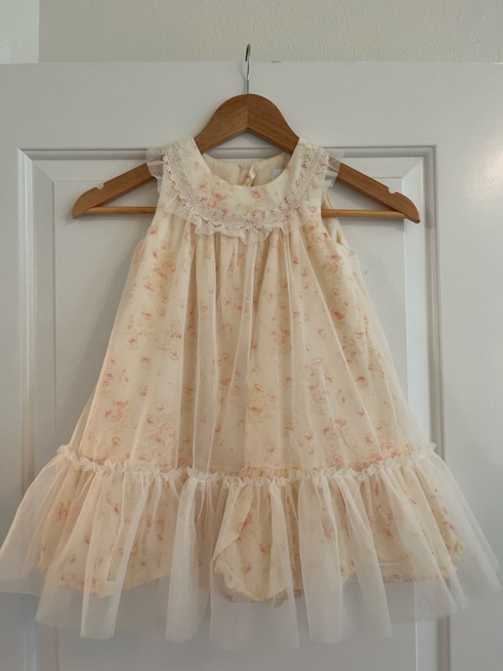 Jason Wu Girls Cream and Soft Pink Floral Tulle Dress Feminine Balletcore